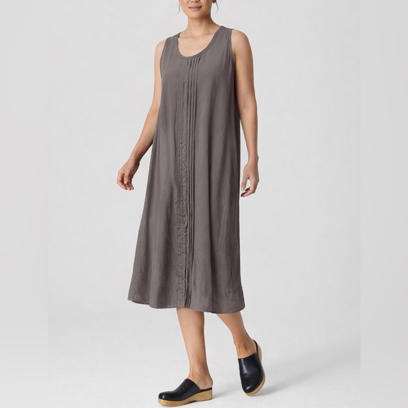 Eileen Fisher Taupe Grey Silk Sleeveless Midi Dress Sz M Quiet Luxury  Minimalist - www.joarbit.com